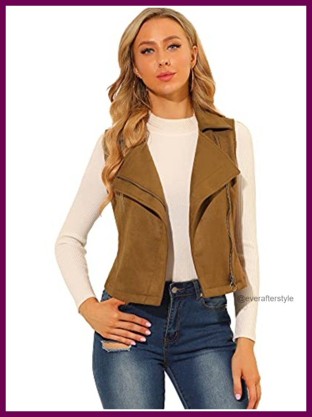 Faux Suede Vest Zip Up Moto Sleeveless Jacket
